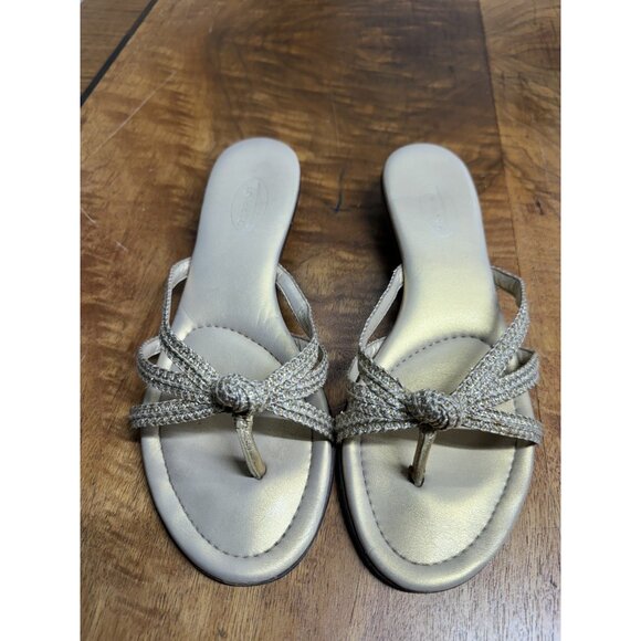 Talbots Shoes - Vtg Y2K Talbots Women’s 7.5 Knot Gold Strappy Leather Kitten Heels Sandals Shoes